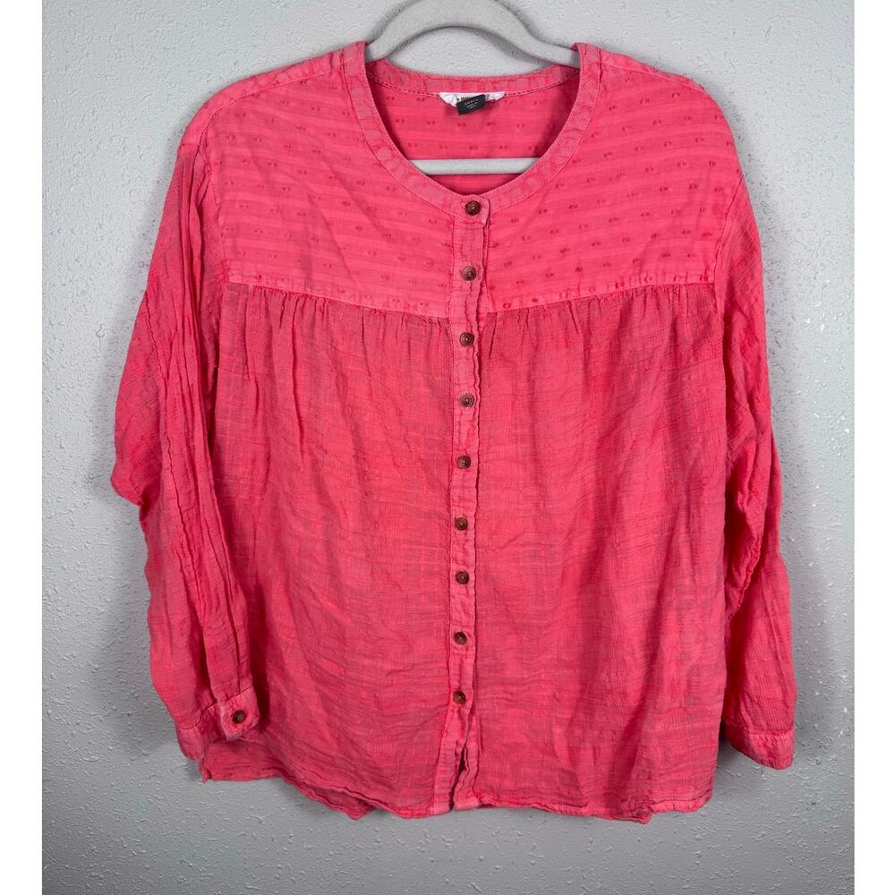Pilcro by Anthropologie Coral Mila Draped Button Down Top Size Small